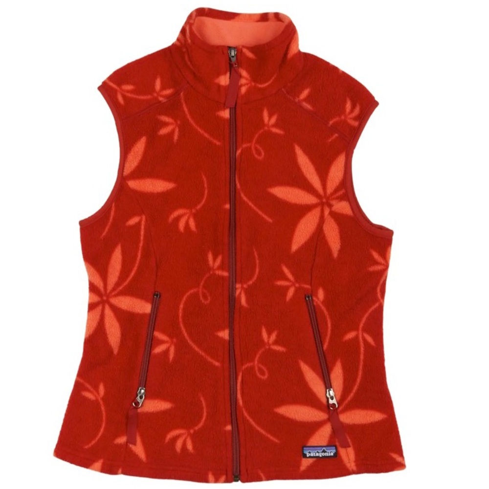 Patagonia Synchilla Fleece Vest Red with Orange Floral Size Medium